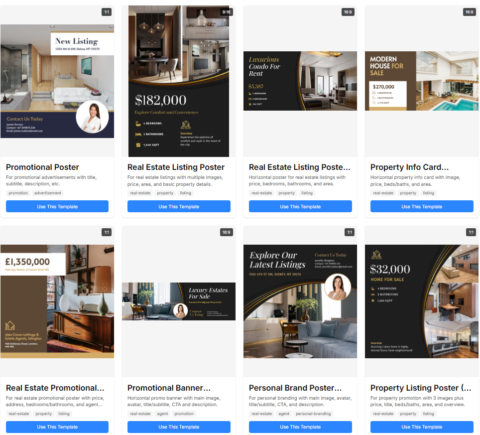 Real estate marketing poster templates for listings