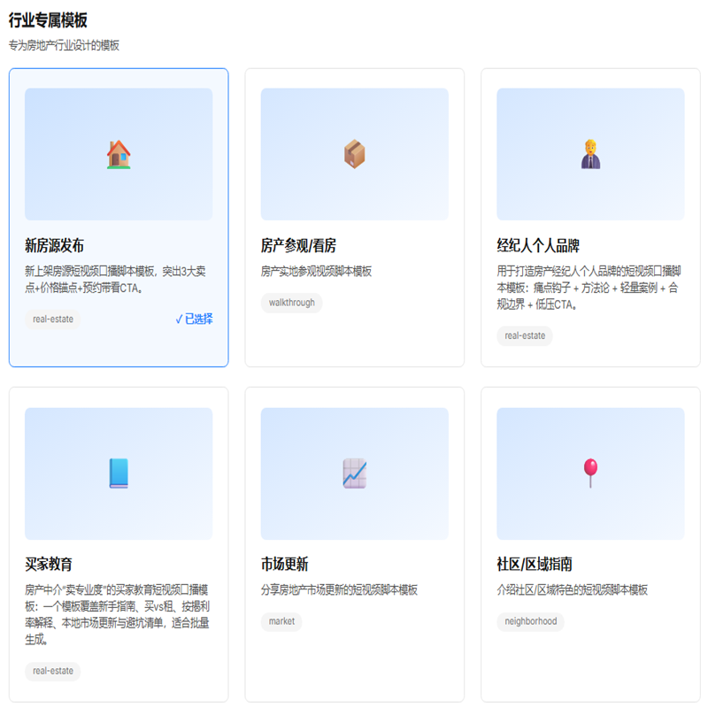 房产视频模板 dashboard,用于房源推广